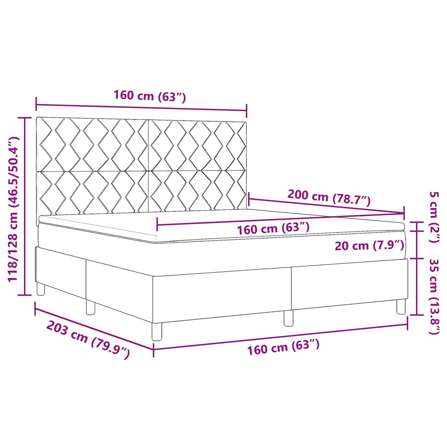 Box spring seng med LED-lysstrimler Mørkegrå 160 x 200 cm Stof