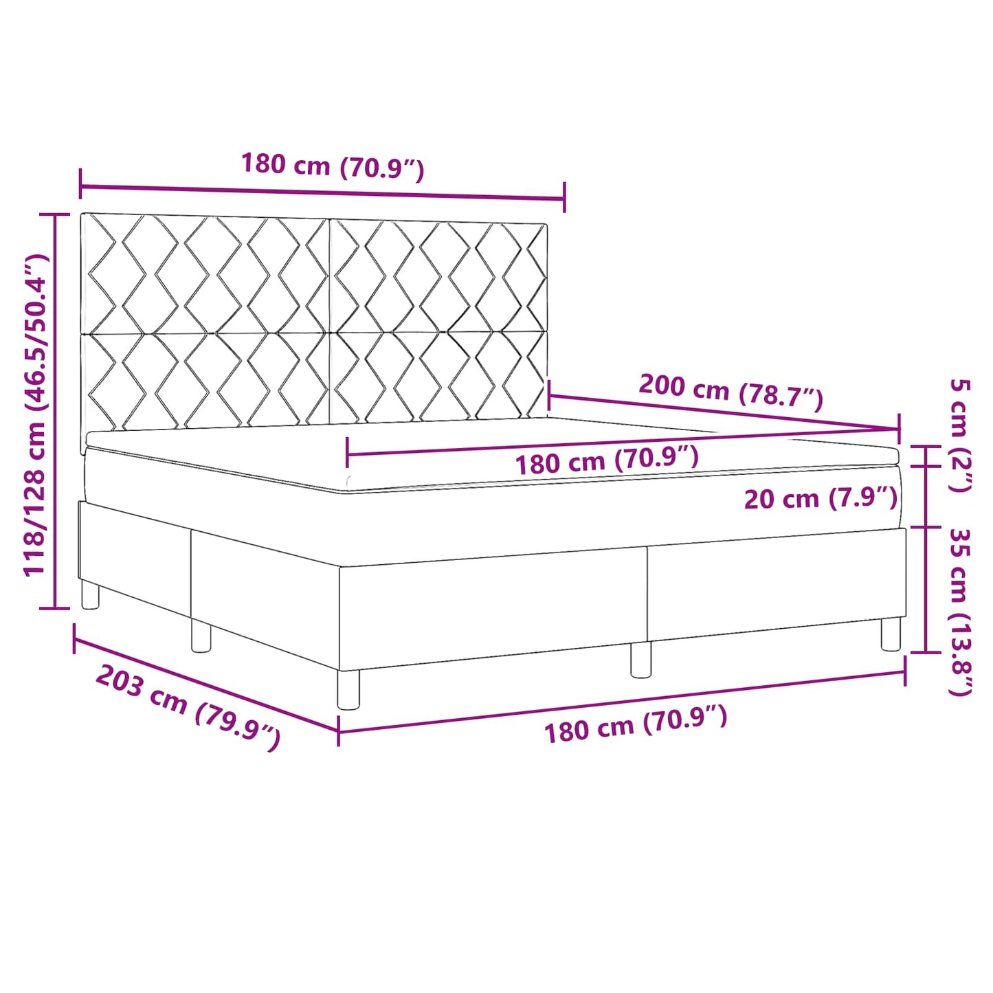 Box spring seng med LED-lysstrimler Sort 180 x 200 cm Stof