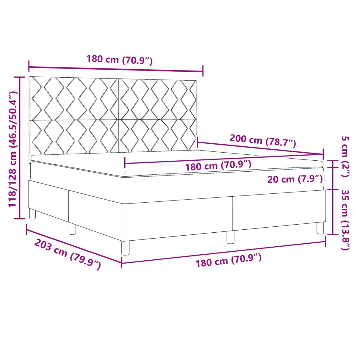 Box spring seng med LED-lysstrimler Creme 180 x 200 cm Stof