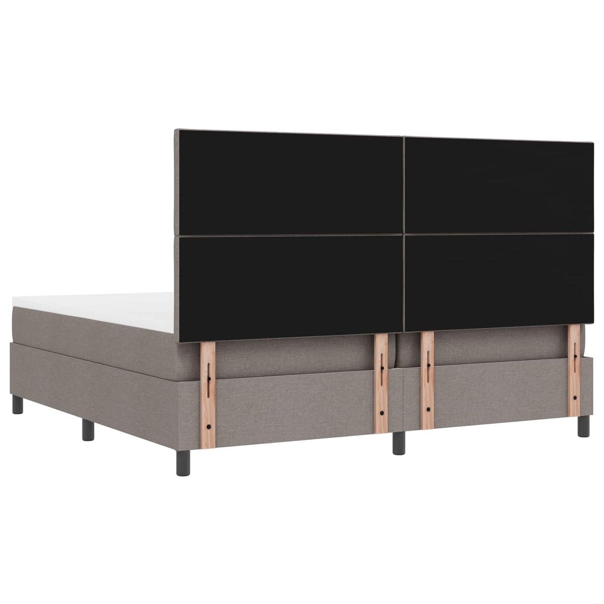 Box spring seng med LED-lysstrimler Gråbrun 200 x 200 cm Stof