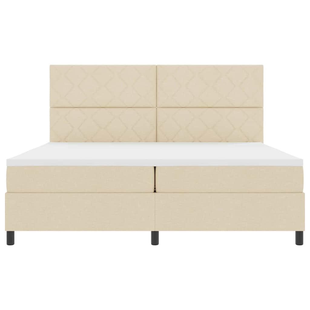 Box spring seng med LED-lysstrimler Creme 200 x 200 cm Stof