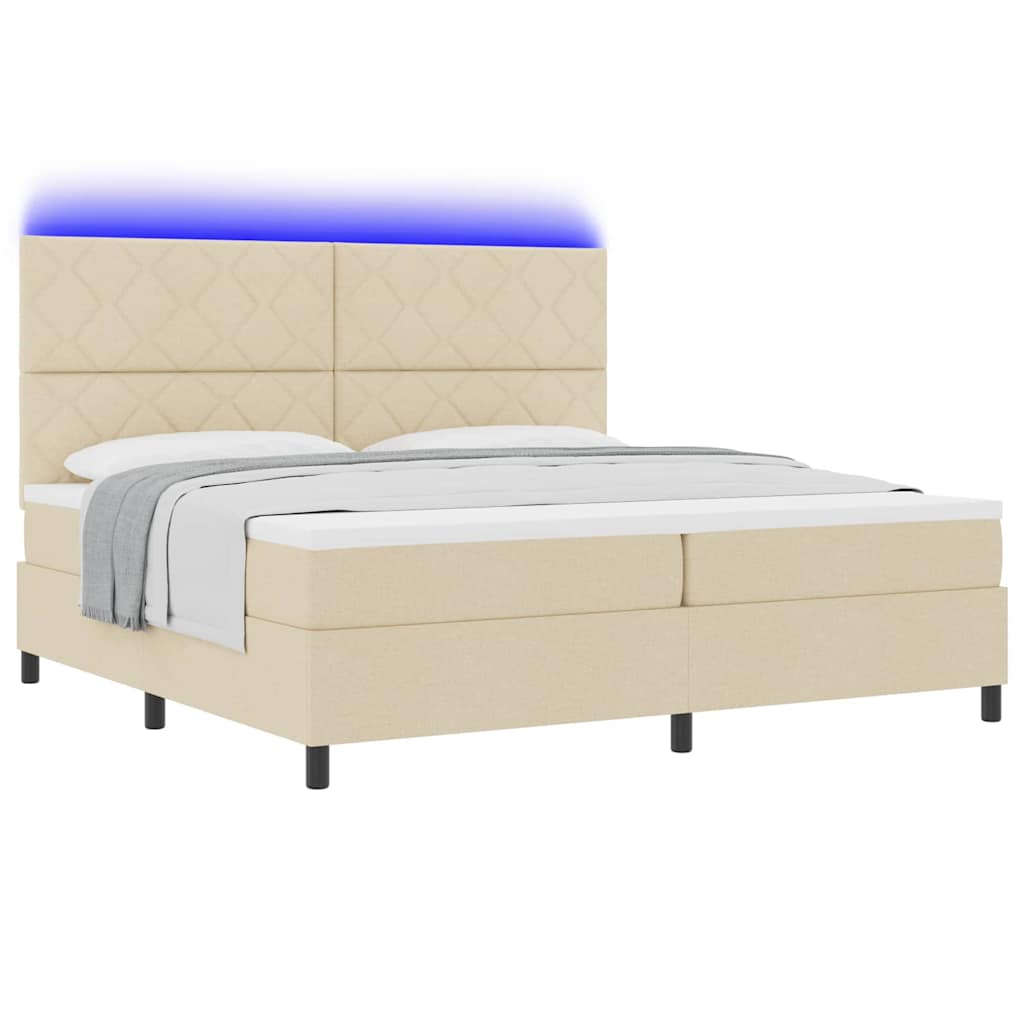 Box spring seng med LED-lysstrimler Creme 200 x 200 cm Stof