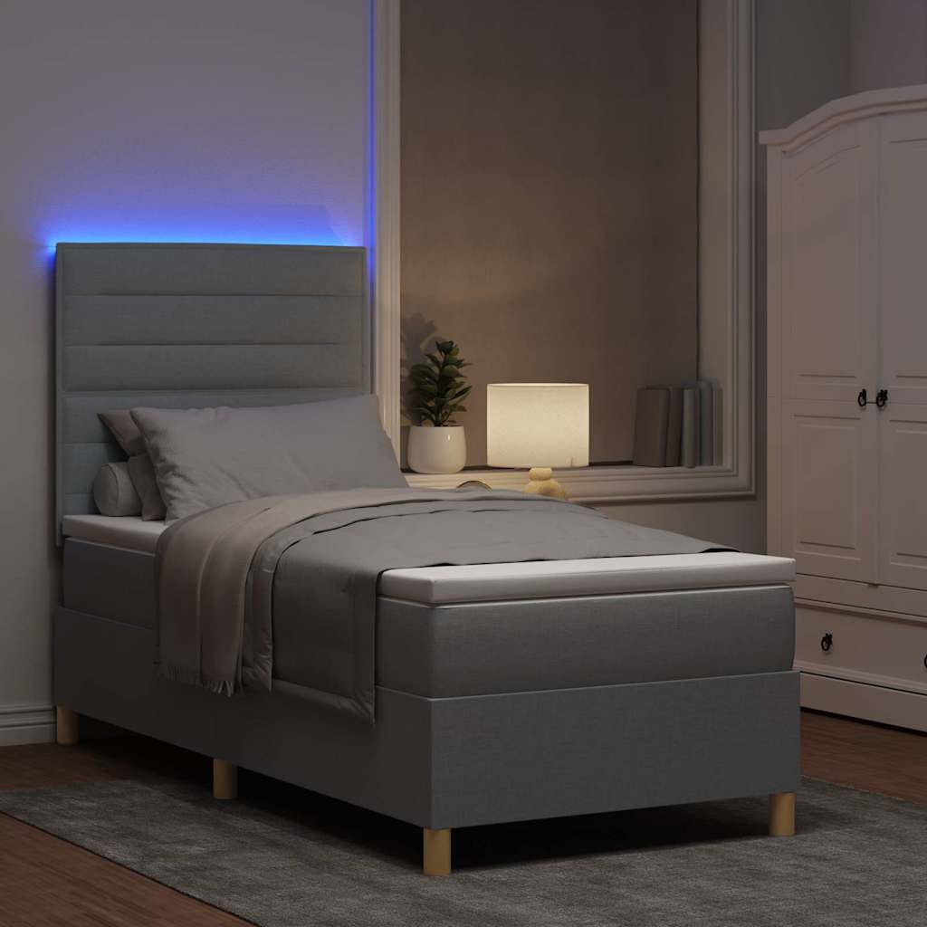 LED Box Spring Bed med hovedgærde Lysegrå 80 x 200 cm Stof