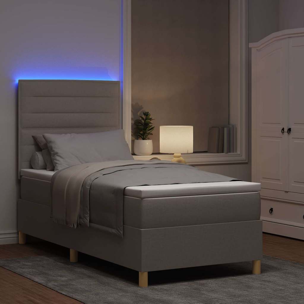 LED Box Spring Bed med hovedgærde Gråbrun 80 x 200 cm Stof