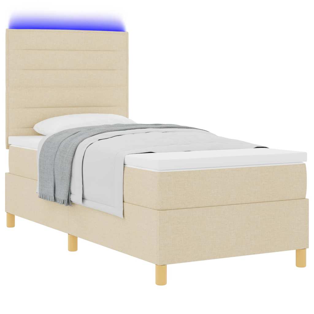 LED Box Spring Bed med hovedgærde Creme 80 x 200 cm Stof