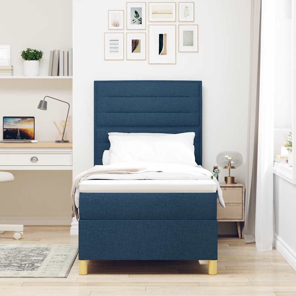 LED Box Spring Bed med hovedgærde Blå 80 x 200 cm Stof
