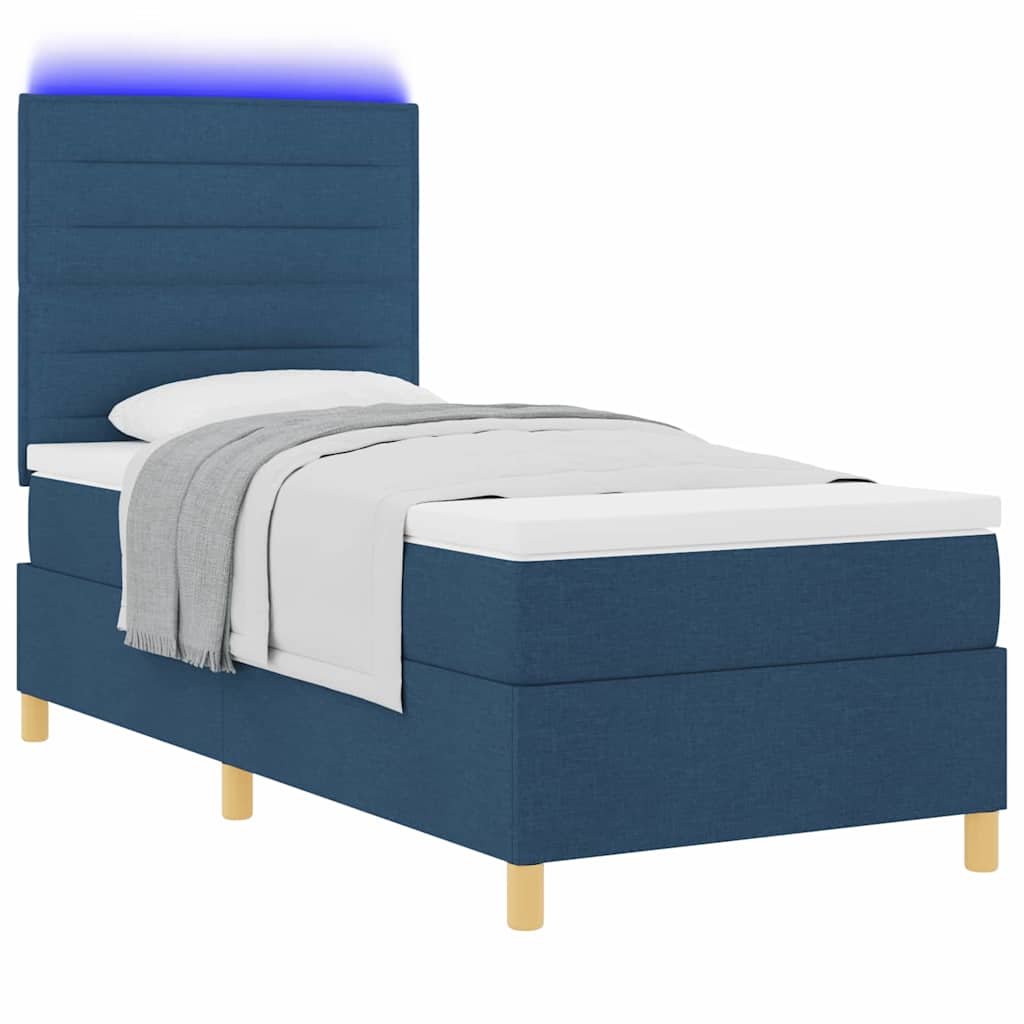 LED Box Spring Bed med hovedgærde Blå 80 x 200 cm Stof