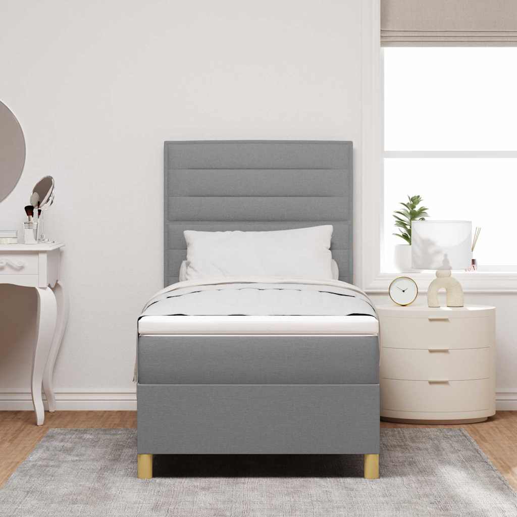 LED Box Spring Bed med hovedgærde Lysegrå 90 x 190 cm Stof