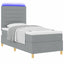 LED Box Spring Bed med hovedgærde Lysegrå 90 x 190 cm Stof