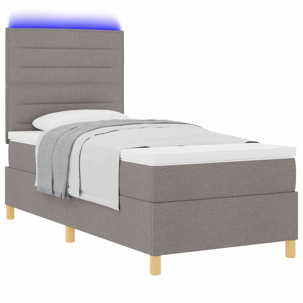 LED Box Spring Bed med hovedgærde Gråbrun 90 x 200 cm Stof