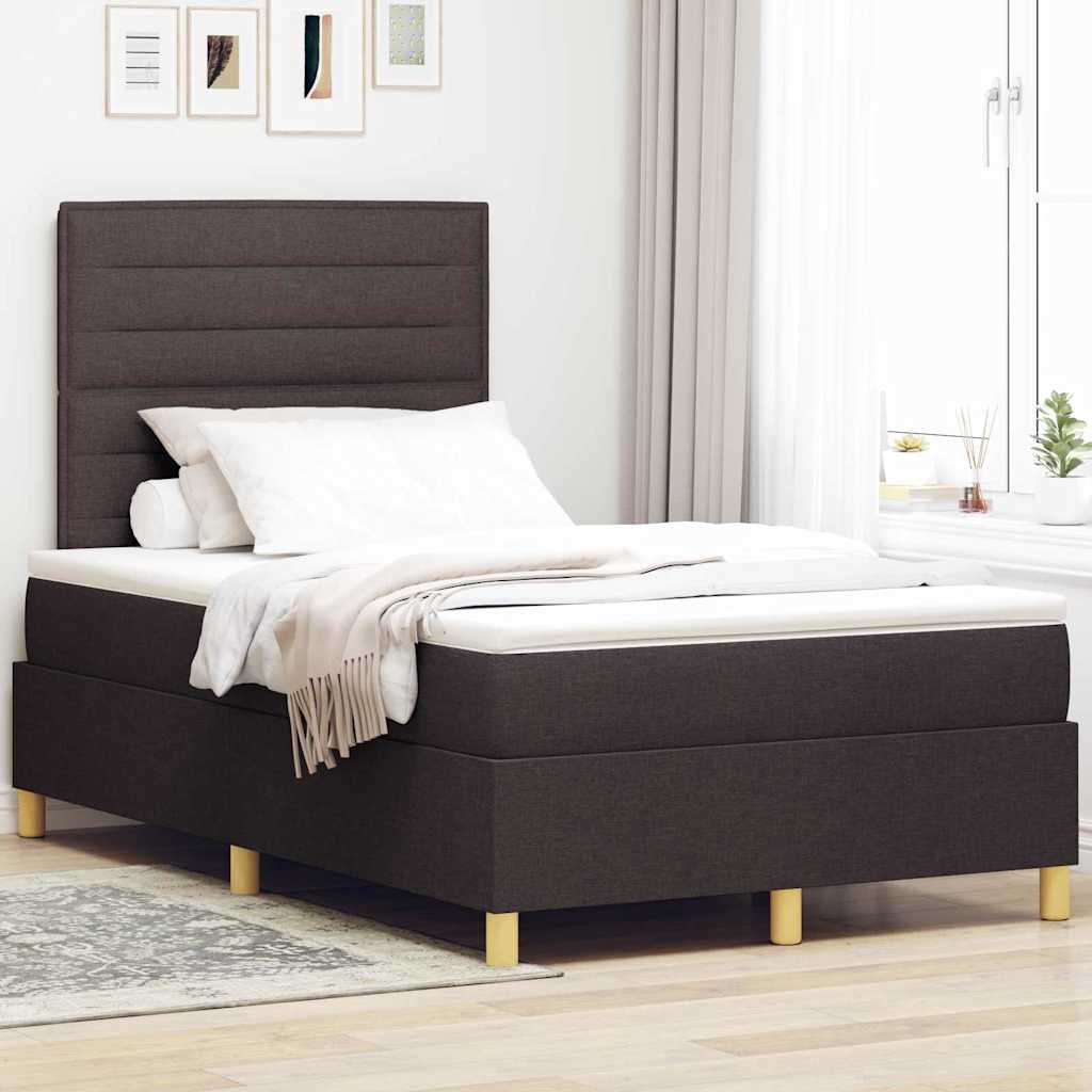 LED Box Spring Bed med hovedgærde Mørk Brun 120 x 190 cm Stof
