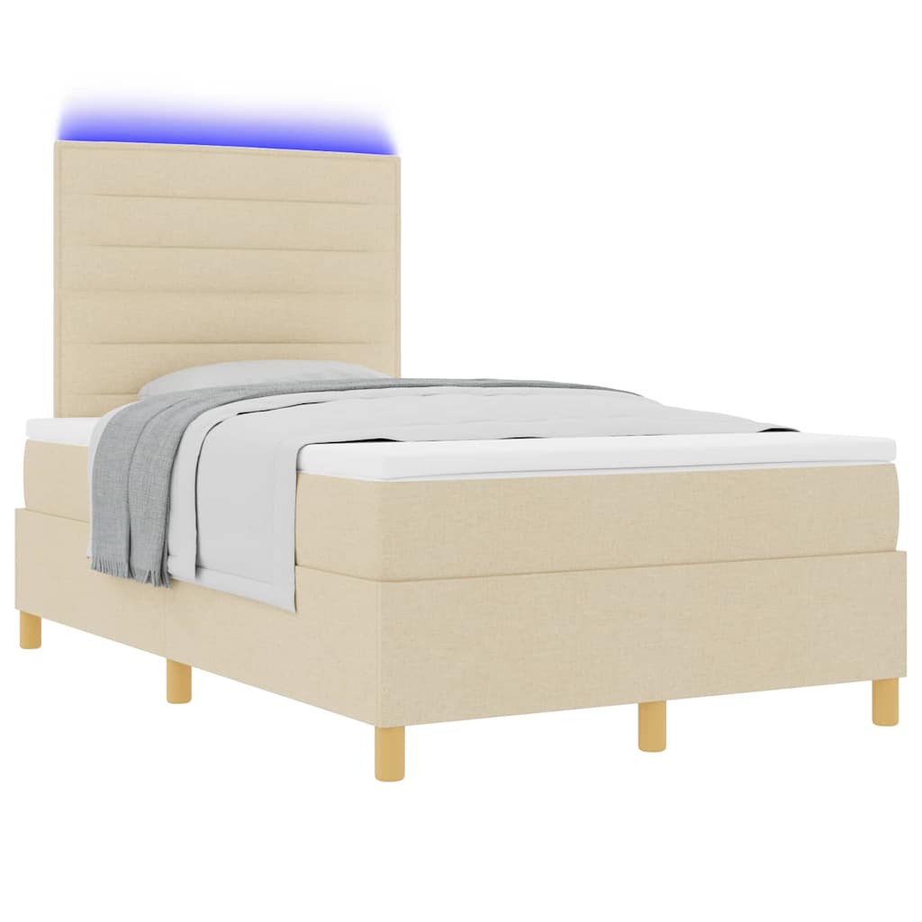 LED Box Spring Bed med hovedgærde Creme 120 x 190 cm Stof