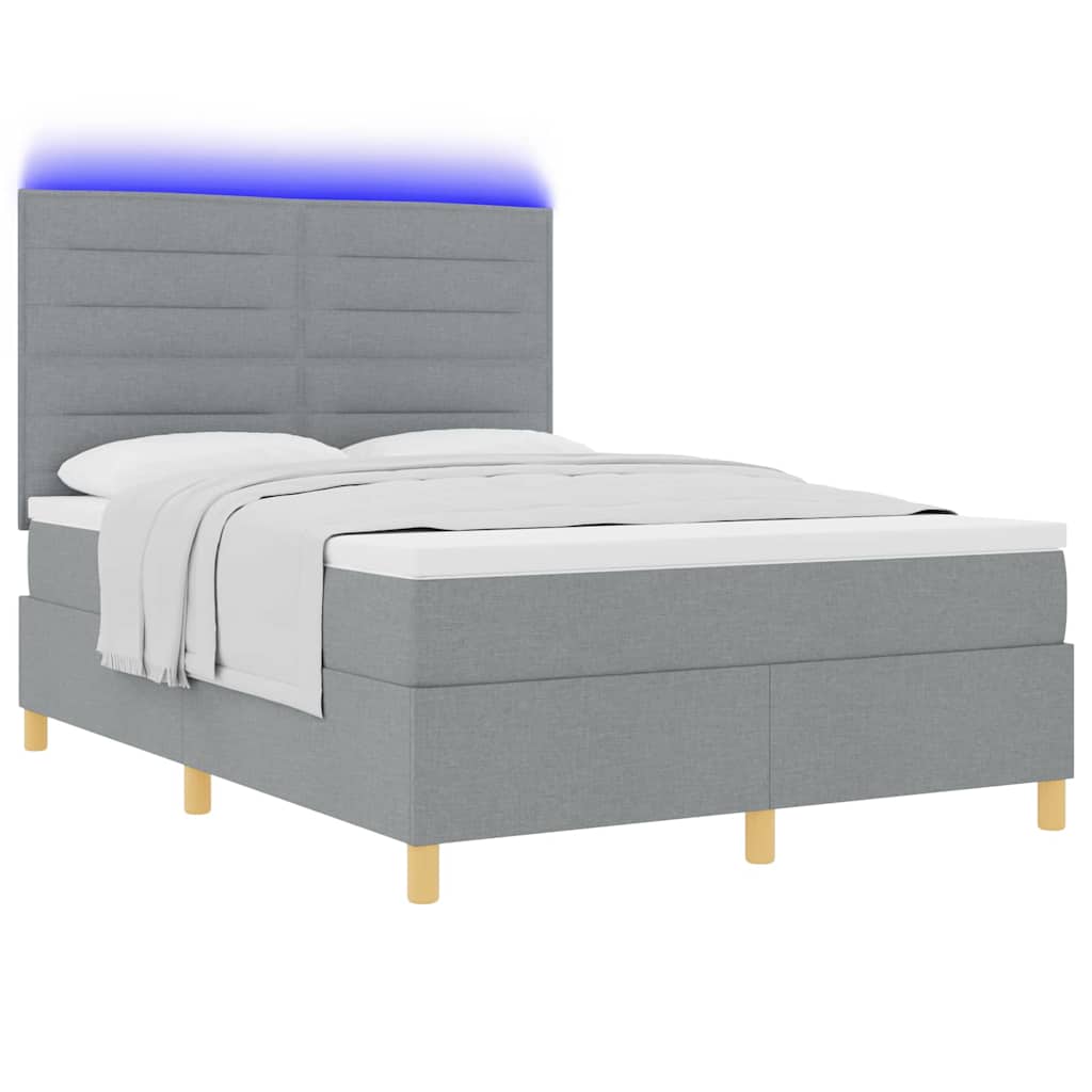LED Box Spring Bed med hovedgærde Lysegrå 160 x 200 cm Stof