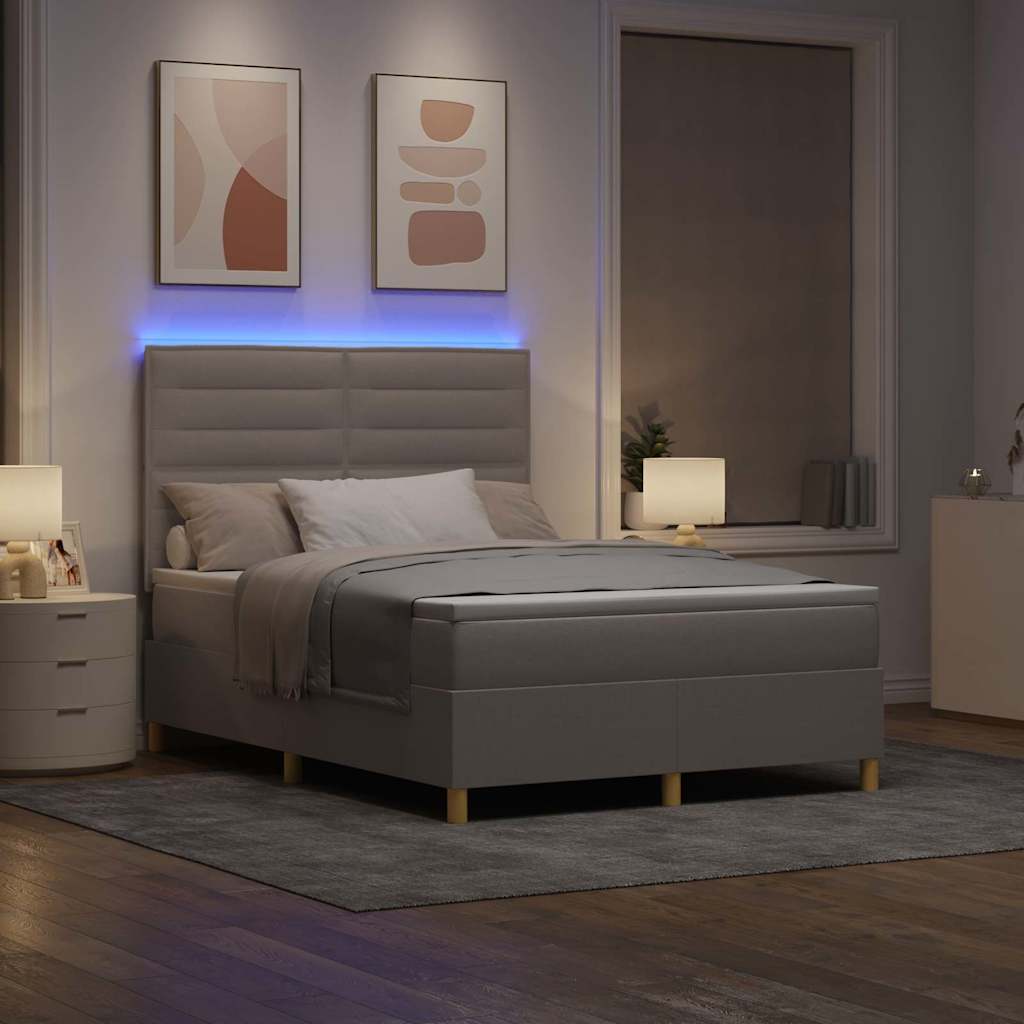 LED Box Spring Bed med hovedgærde Gråbrun 160 x 200 cm Stof