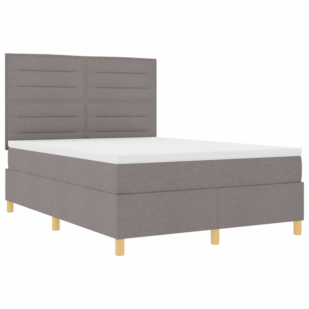 LED Box Spring Bed med hovedgærde Gråbrun 160 x 200 cm Stof