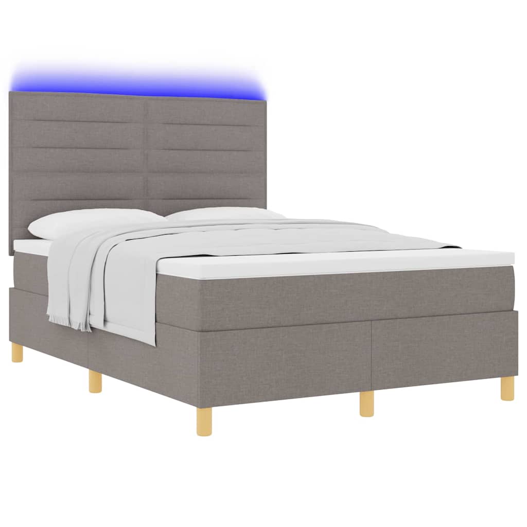 LED Box Spring Bed med hovedgærde Gråbrun 160 x 200 cm Stof