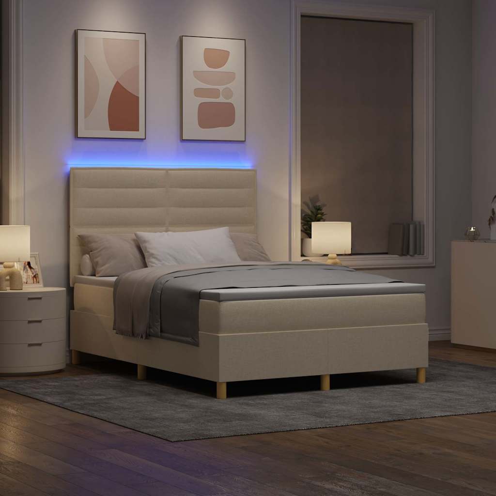 LED Box Spring Bed med madras Creme 160 x 200 cm Stof