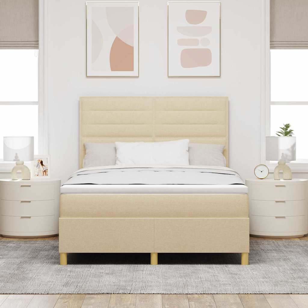 LED Box Spring Bed med madras Creme 160 x 200 cm Stof