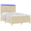LED Box Spring Bed med madras Creme 160 x 200 cm Stof