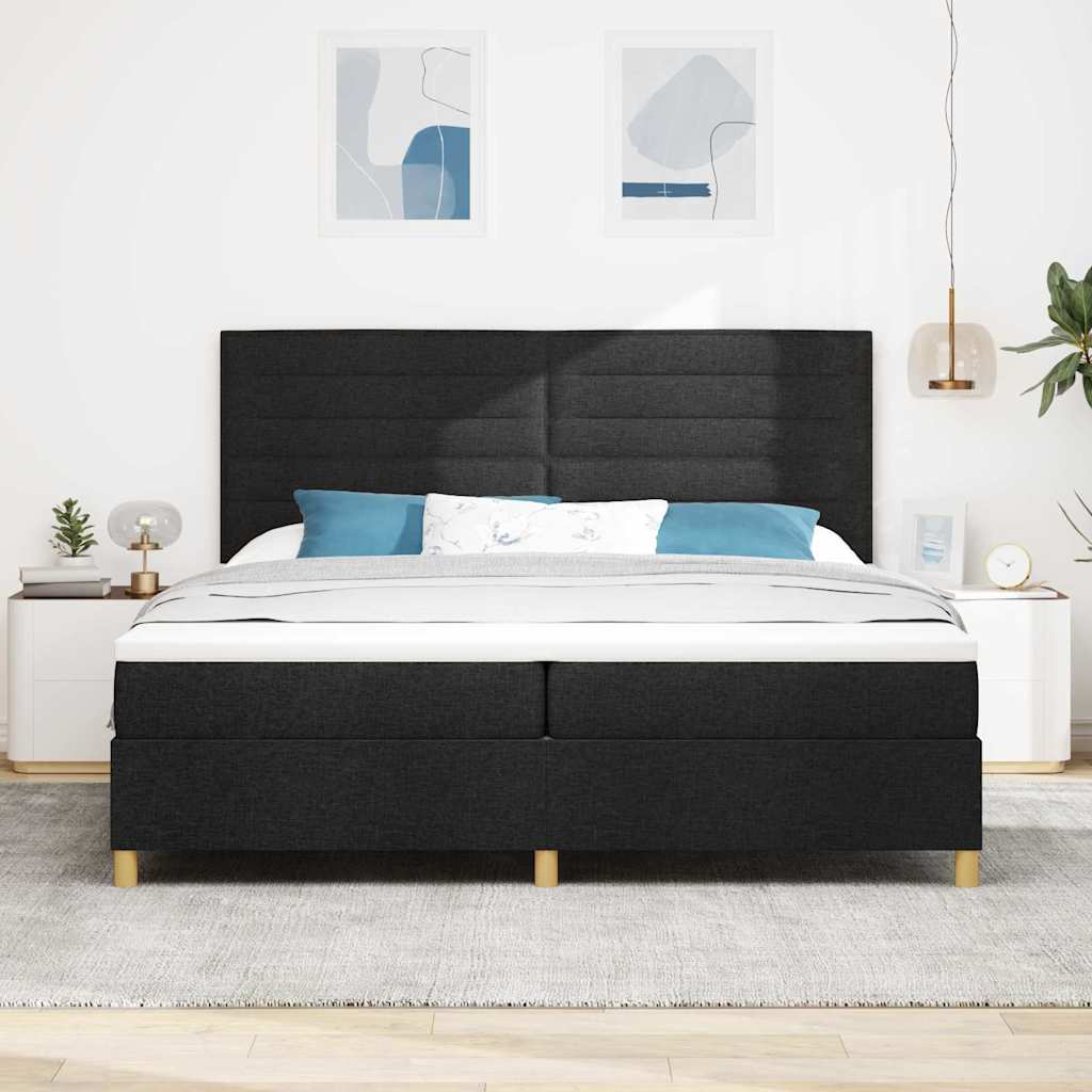 LED Box Spring Bed med hovedgærde Sort 200 x 200 cm Stof