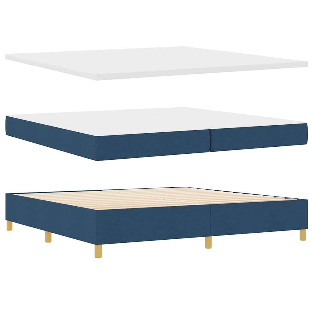 LED Box Spring Bed med madras Blå 200 x 200 cm Stof