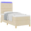 LED Box Spring Bed med hovedgærde Creme 80 x 200 cm Stof