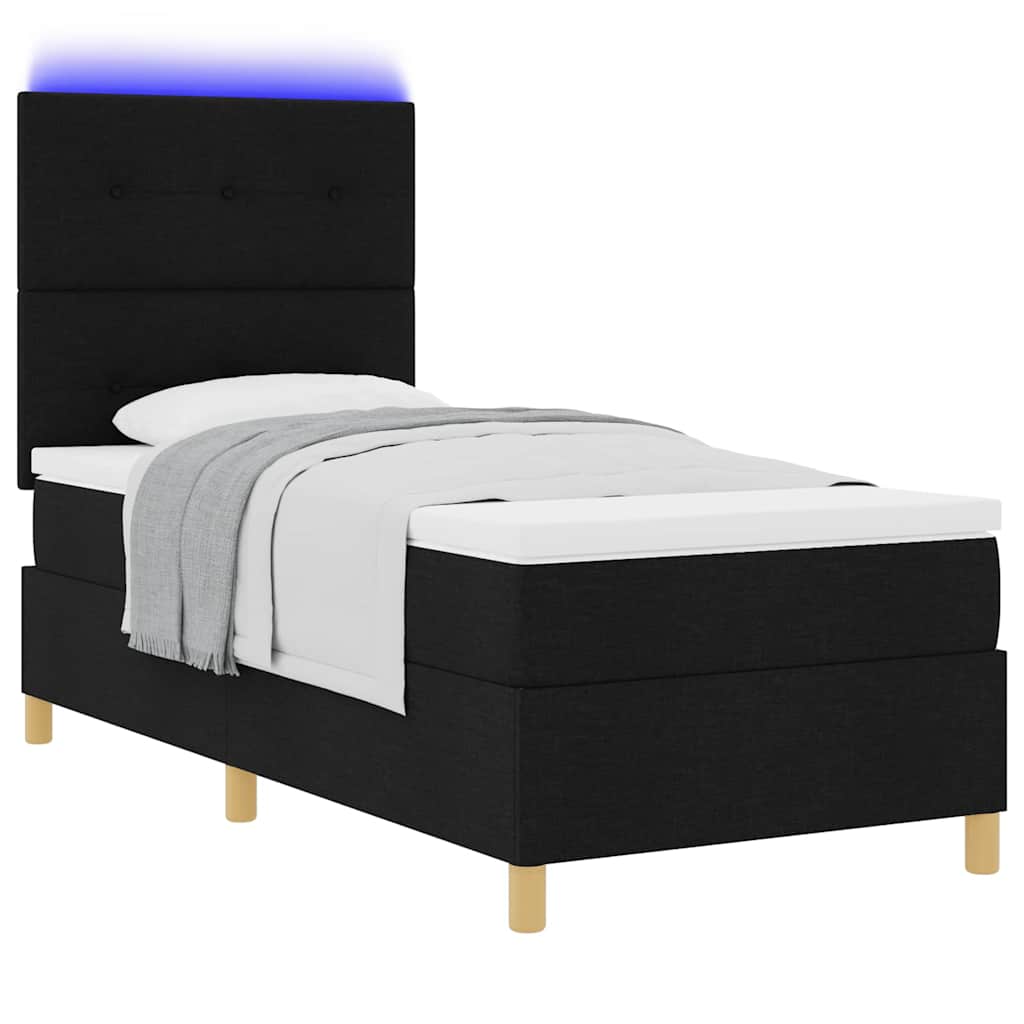LED Box Spring Bed med hovedgærde Sort 100 x 200 cm Stof
