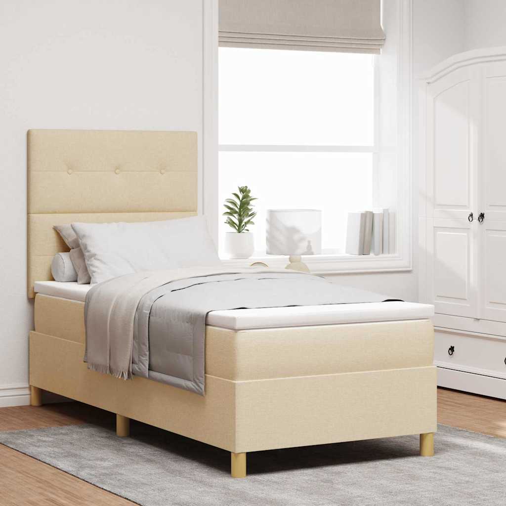 LED Box Spring Bed med hovedgærde Creme 100 x 200 cm Stof
