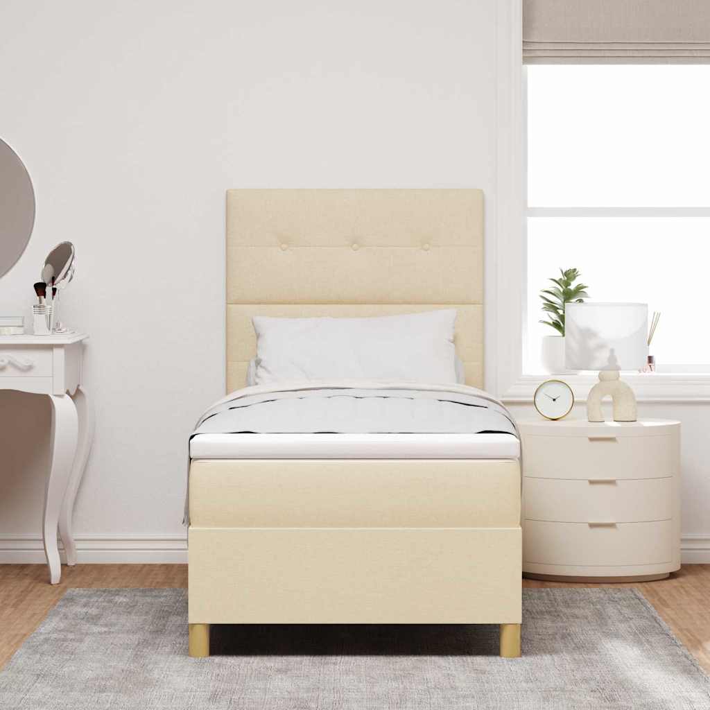 LED Box Spring Bed med hovedgærde Creme 100 x 200 cm Stof