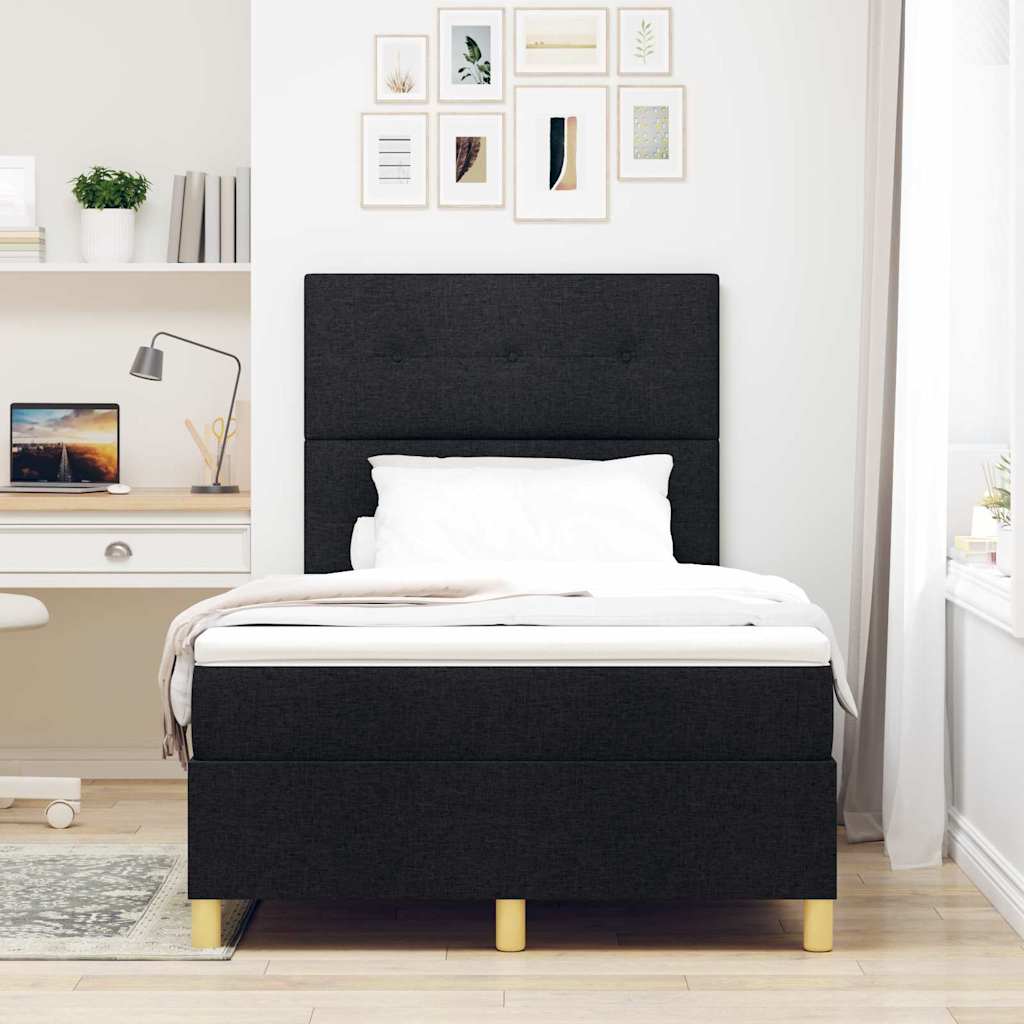 LED Box Spring Bed med hovedgærde Sort 120 x 190 cm Stof