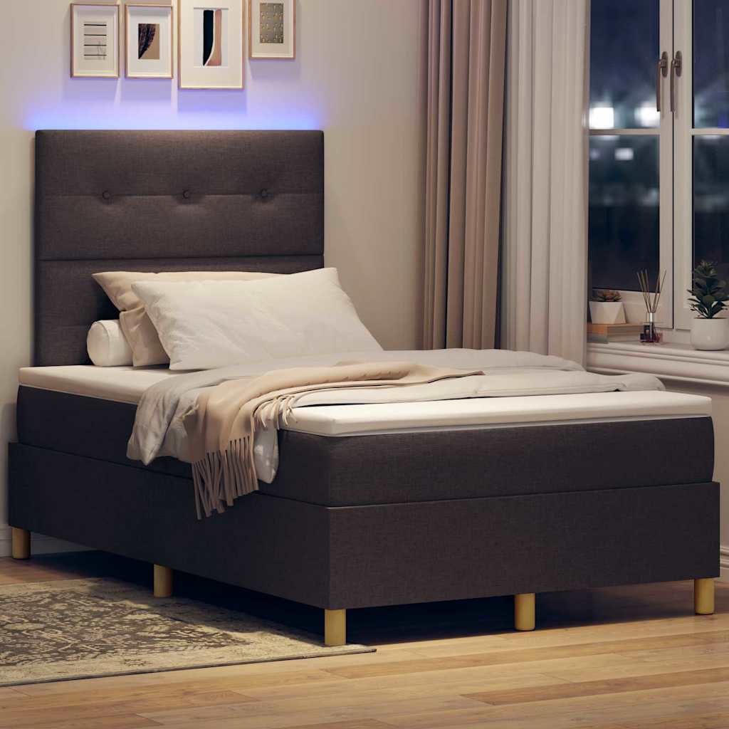 LED Box Spring Bed med hovedgærde Mørk Brun 120 x 190 cm Stof