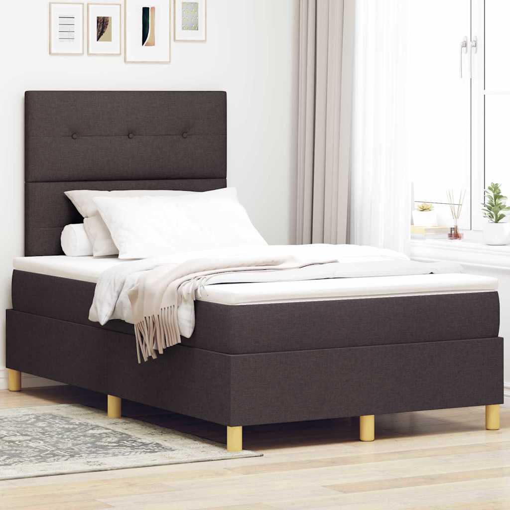 LED Box Spring Bed med hovedgærde Mørk Brun 120 x 190 cm Stof