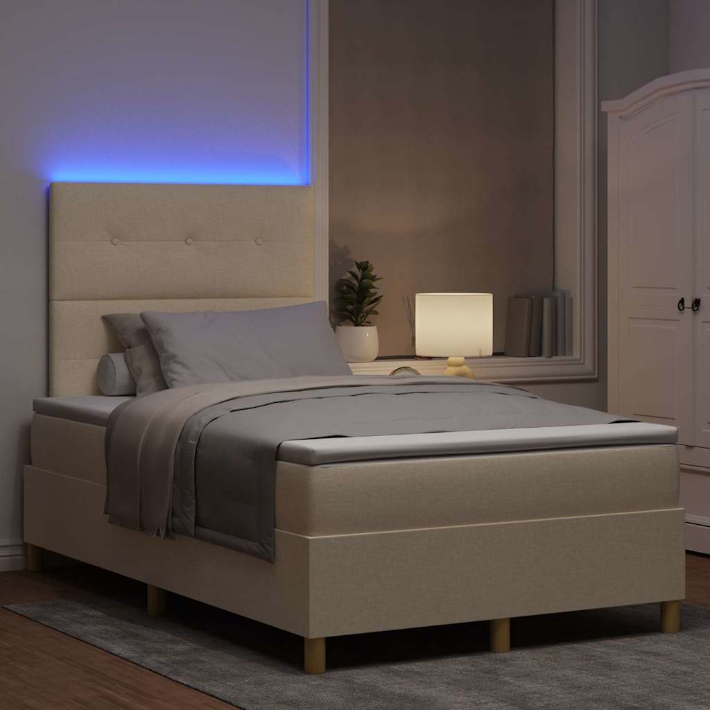 LED Box Spring Bed med hovedgærde Creme 120 x 190 cm Stof