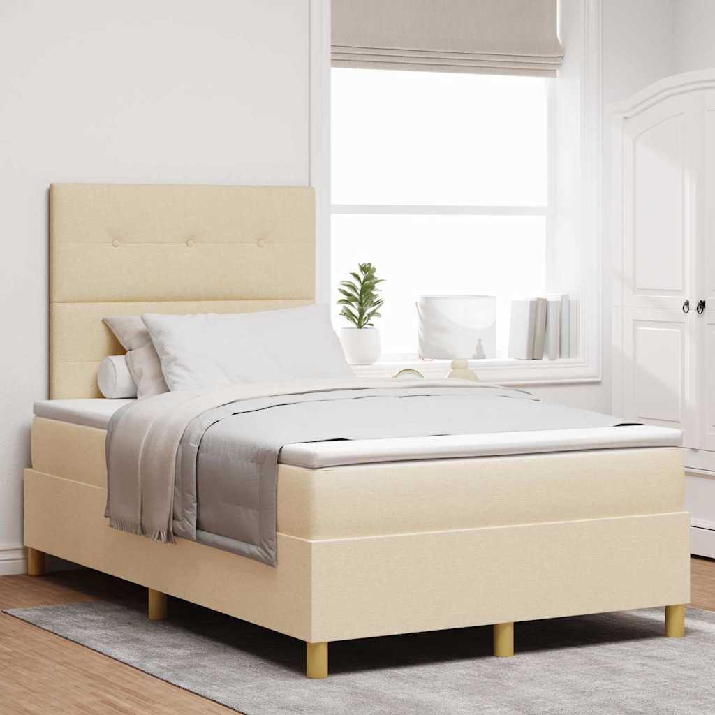 LED Box Spring Bed med hovedgærde Creme 120 x 190 cm Stof