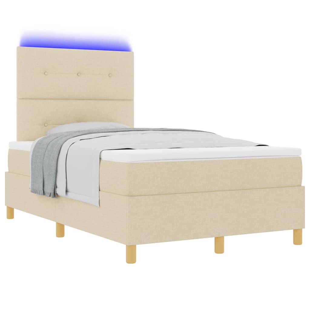 LED Box Spring Bed med hovedgærde Creme 120 x 190 cm Stof