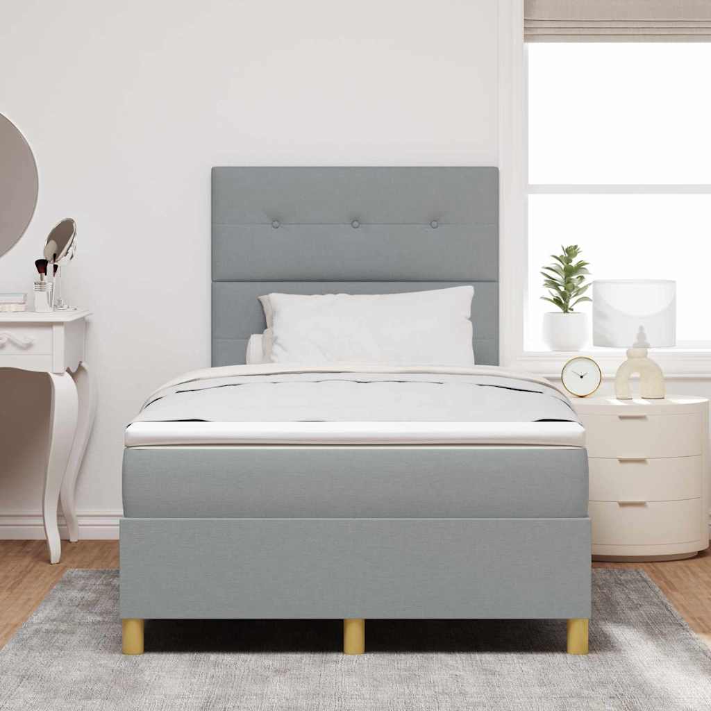 LED Box Spring Bed med hovedgærde Lysegrå 120 x 200 cm Stof