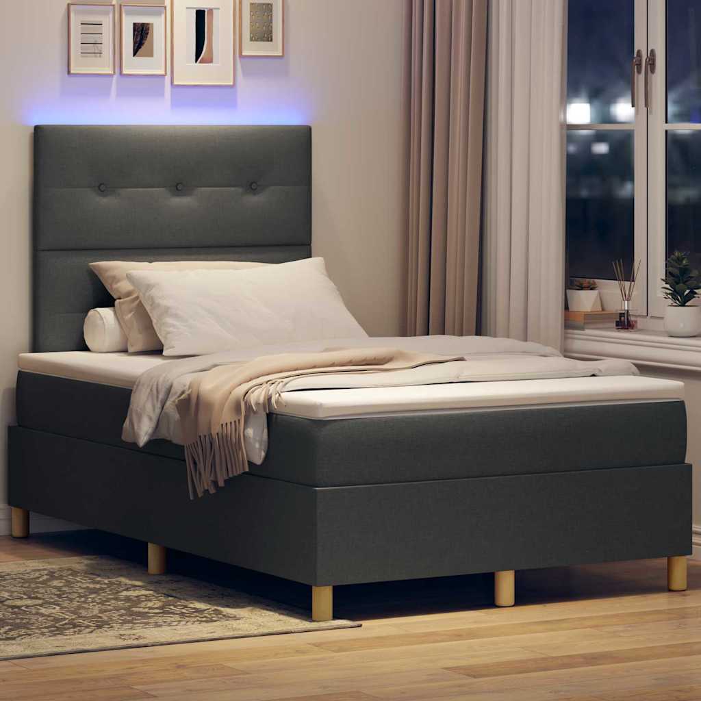 LED Box Spring Bed med hovedgærde Mørkegrå 120 x 200 cm Stof