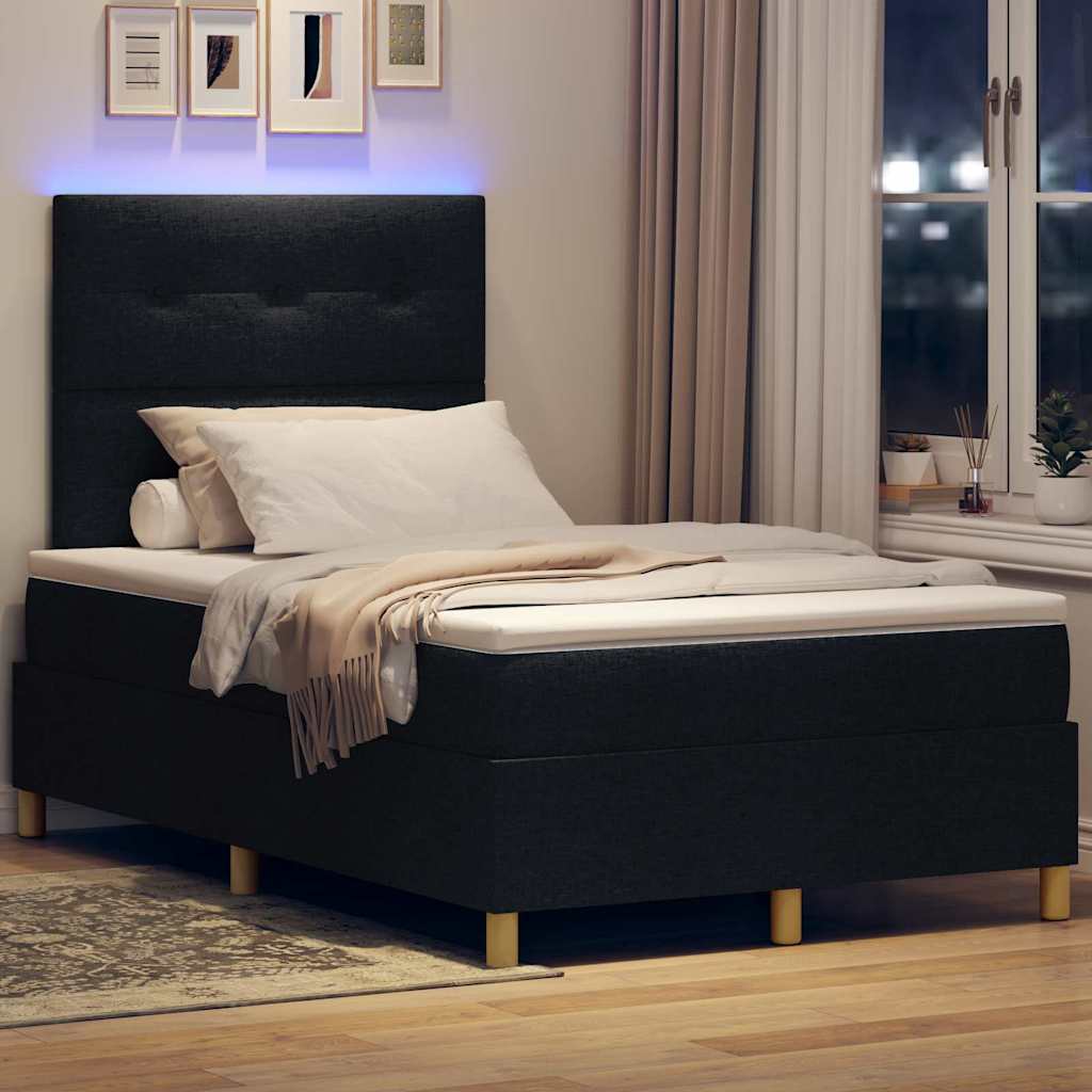 LED Box Spring Bed med hovedgærde Sort 120 x 200 cm Stof