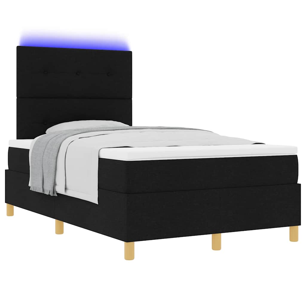 LED Box Spring Bed med hovedgærde Sort 120 x 200 cm Stof