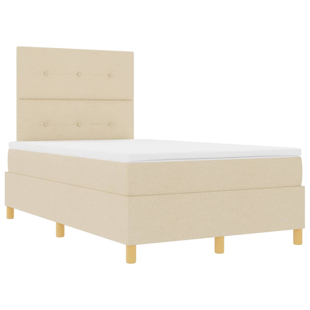 LED Box Spring Bed med hovedgærde Creme 120 x 200 cm Stof