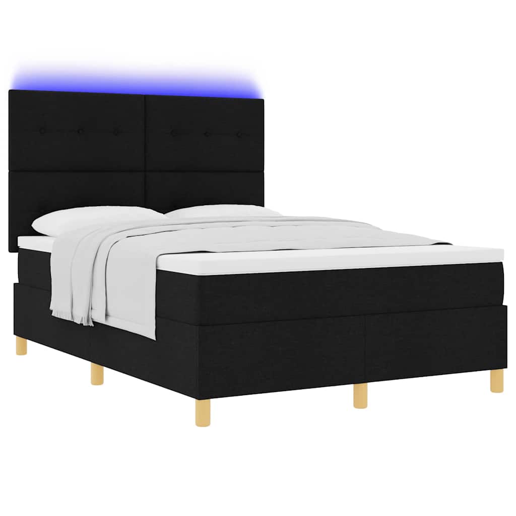 LED Box Spring Bed med hovedgærde Sort 140 x 200 cm Stof