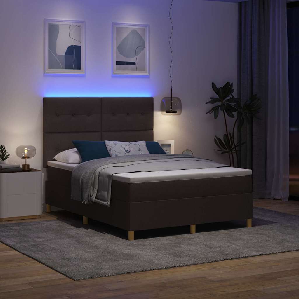 LED Box Spring Bed med hovedgærde Mørk Brun 160 x 200 cm Stof