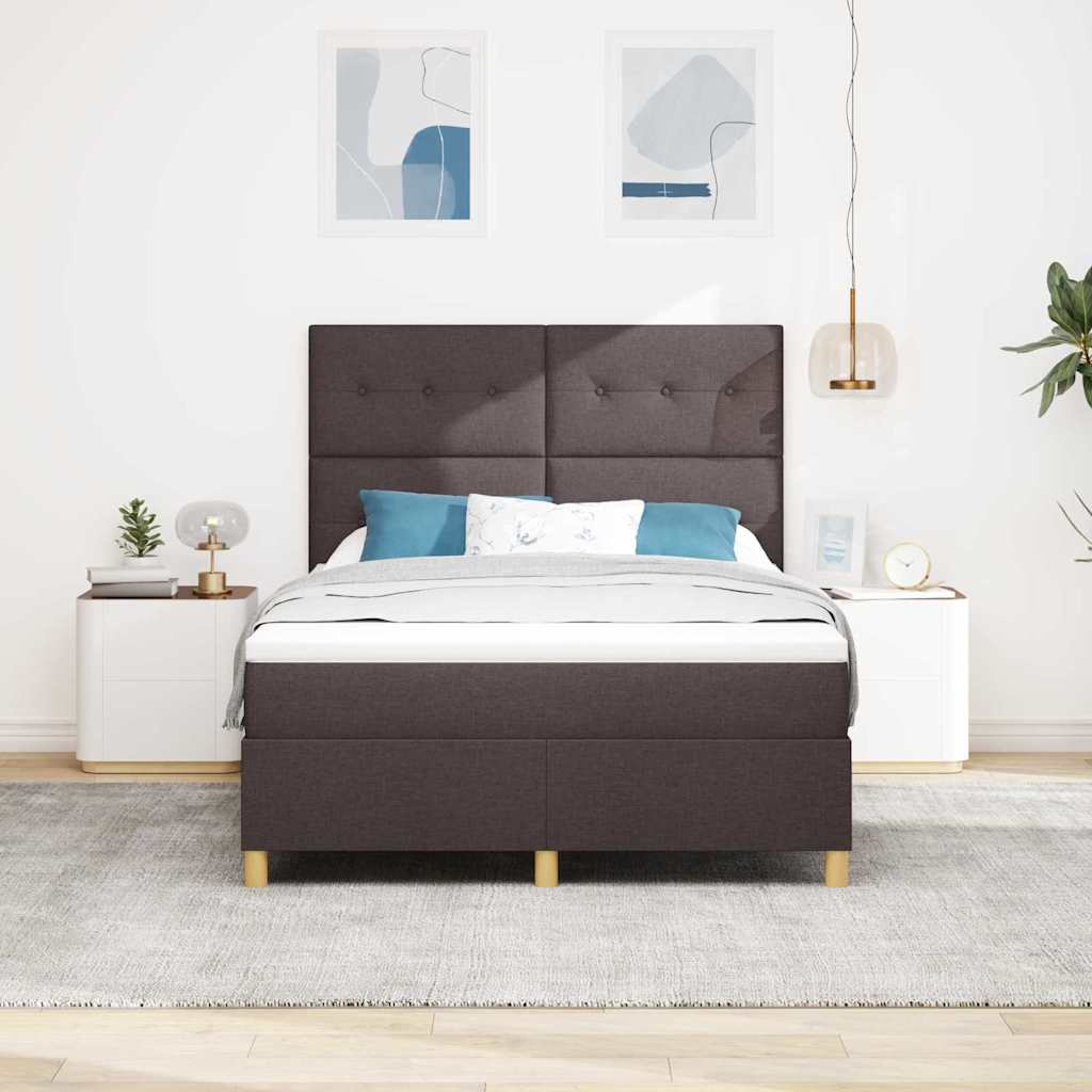 LED Box Spring Bed med hovedgærde Mørk Brun 160 x 200 cm Stof