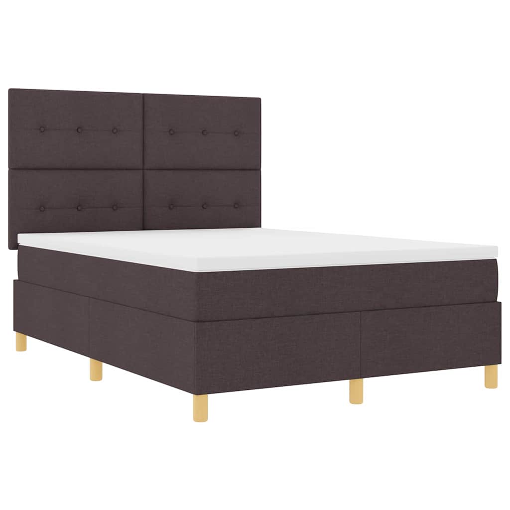 LED Box Spring Bed med hovedgærde Mørk Brun 160 x 200 cm Stof