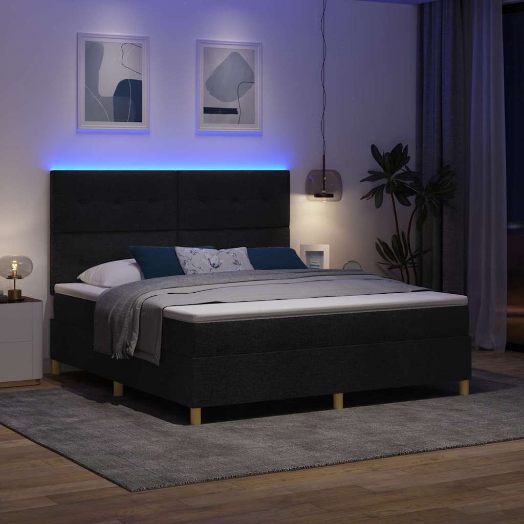 LED Box Spring Bed med hovedgærde Sort 180 x 200 cm Stof
