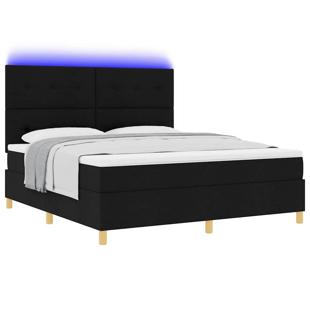 LED Box Spring Bed med hovedgærde Sort 180 x 200 cm Stof