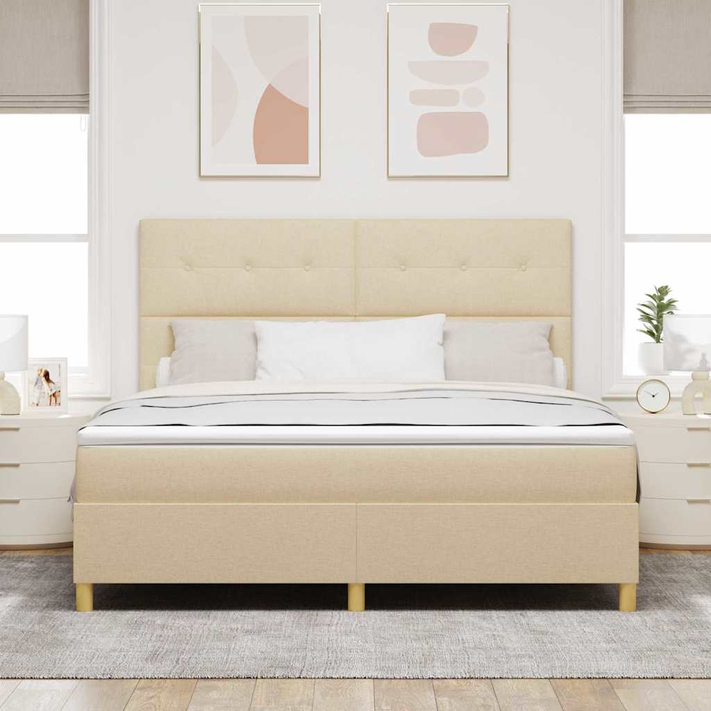 LED Box Spring Bed med hovedgærde Creme 180 x 200 cm Stof