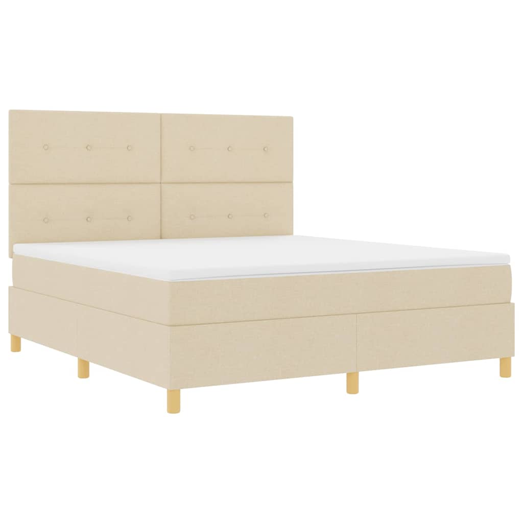 LED Box Spring Bed med hovedgærde Creme 180 x 200 cm Stof