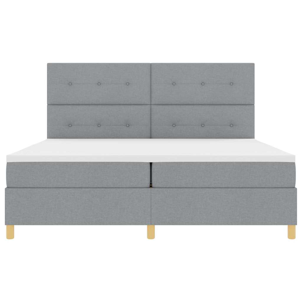 LED Box Spring Bed med hovedgærde Lysegrå 200 x 200 cm Stof