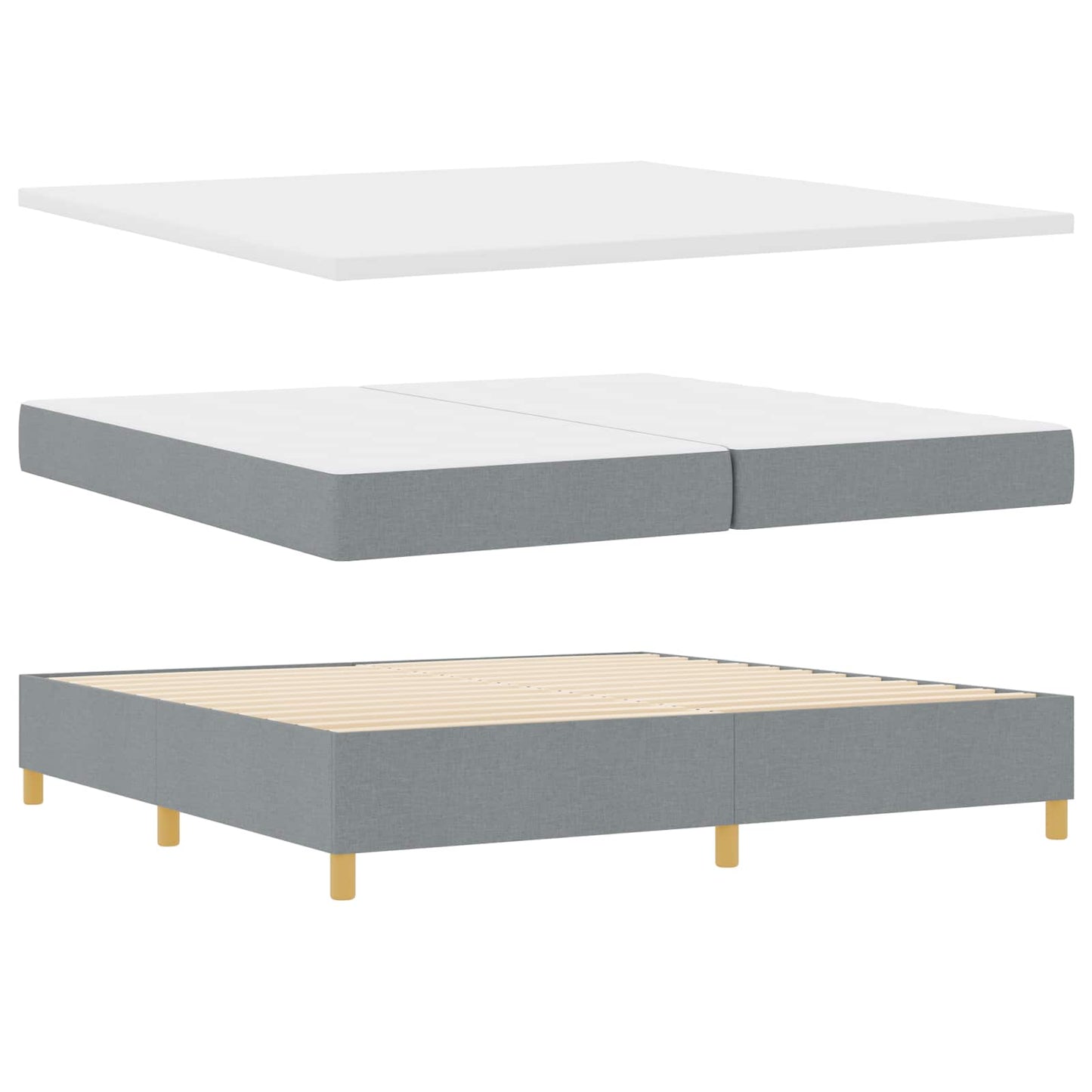 LED Box Spring Bed med hovedgærde Lysegrå 200 x 200 cm Stof